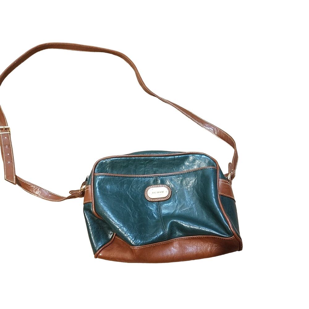 J.G. Hook Leather Brown Green Small Purse Bag Adjustable Purse Zipper Cross Body